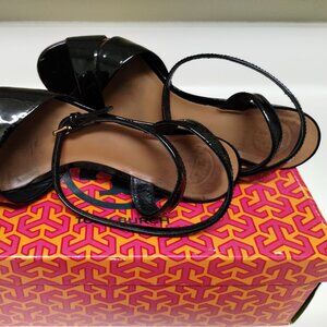 TORY BURCH Tania Patent Leather Open Toe Ankle Strap Sandals